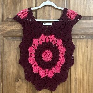 Zara Burgundy and Pink Crochet Top